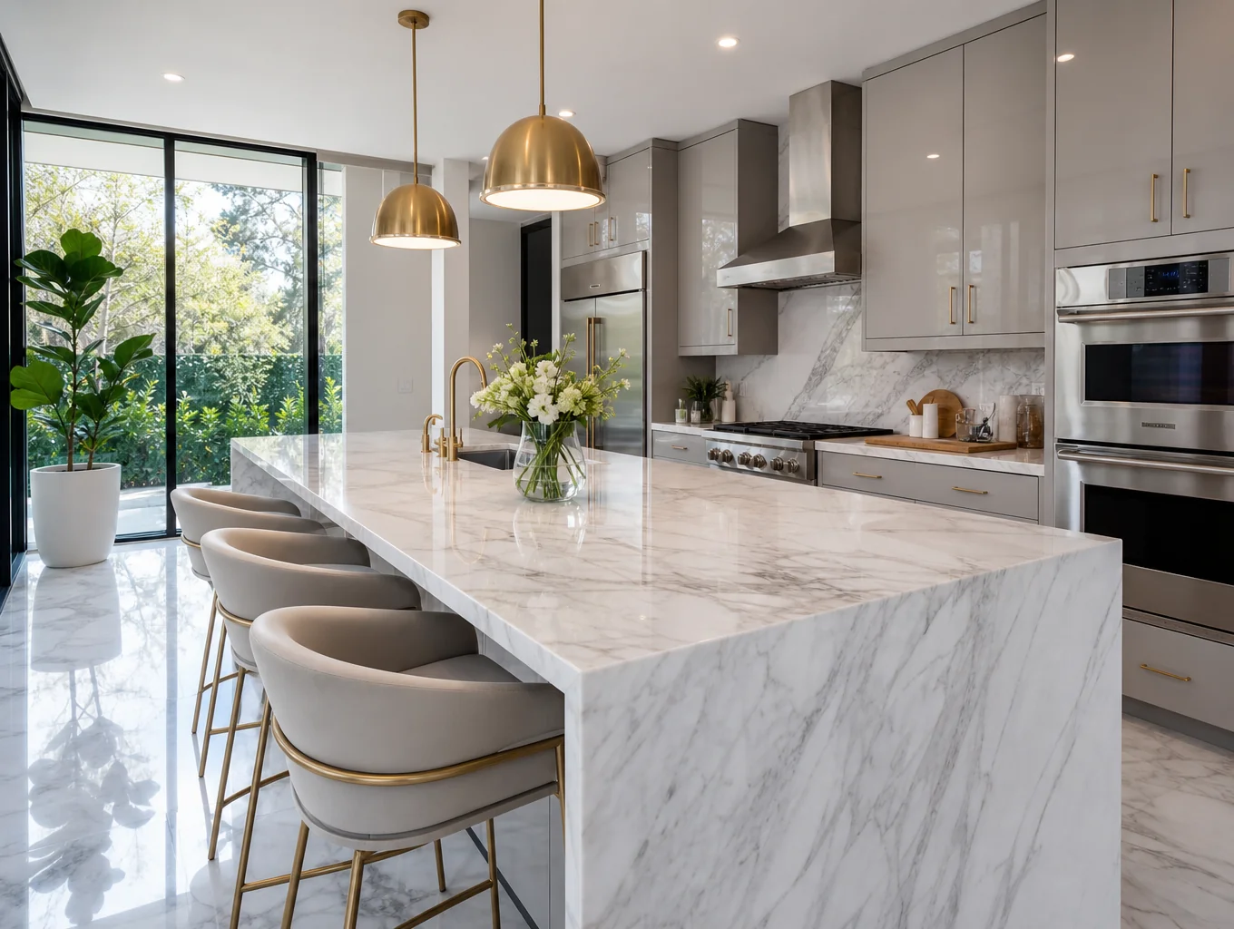 Bel Air Estate luxury kitchen with custom marble island